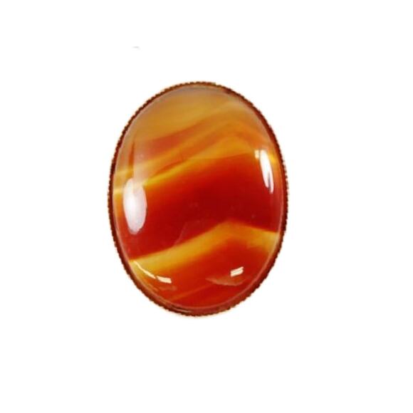 Vintage Oval Carnelian Agate Cabochon Brooch 2